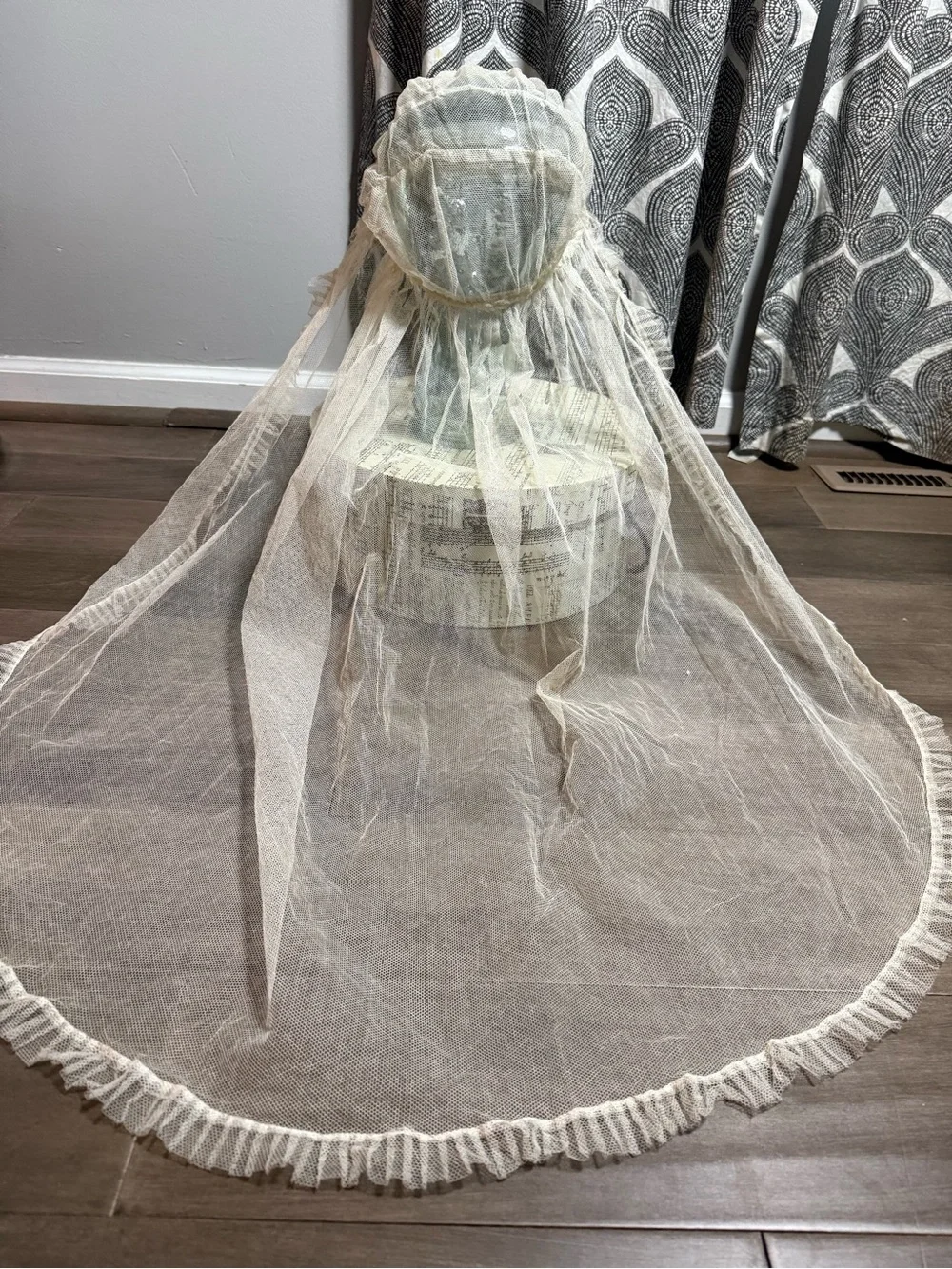 Vintage 1920s Juliet Cap Veil with Silk Floral Accents & Lace Netting